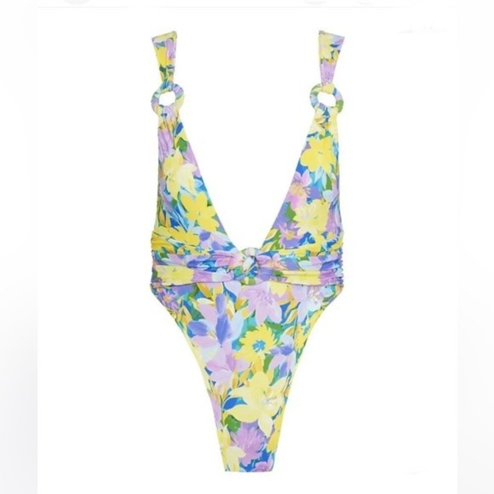 FOR LOVE & LEMONS swimsuit womens Cydney One-Piece Daffodil Print Size small NWT
